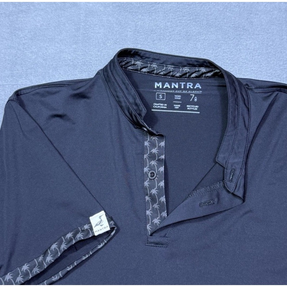 Mantra Polo Shirt Mens S Black Johnny Collar Performance Golf Palm Tree Henley
